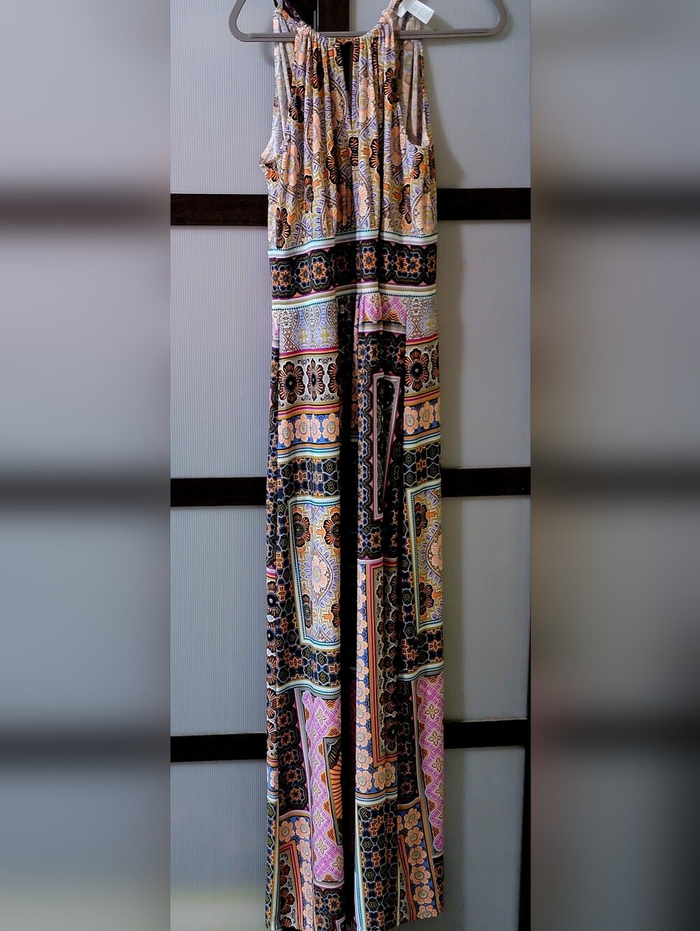 LONDN TIMESBoho Printed Maxi Dress in Black, Pink & Gold Tones